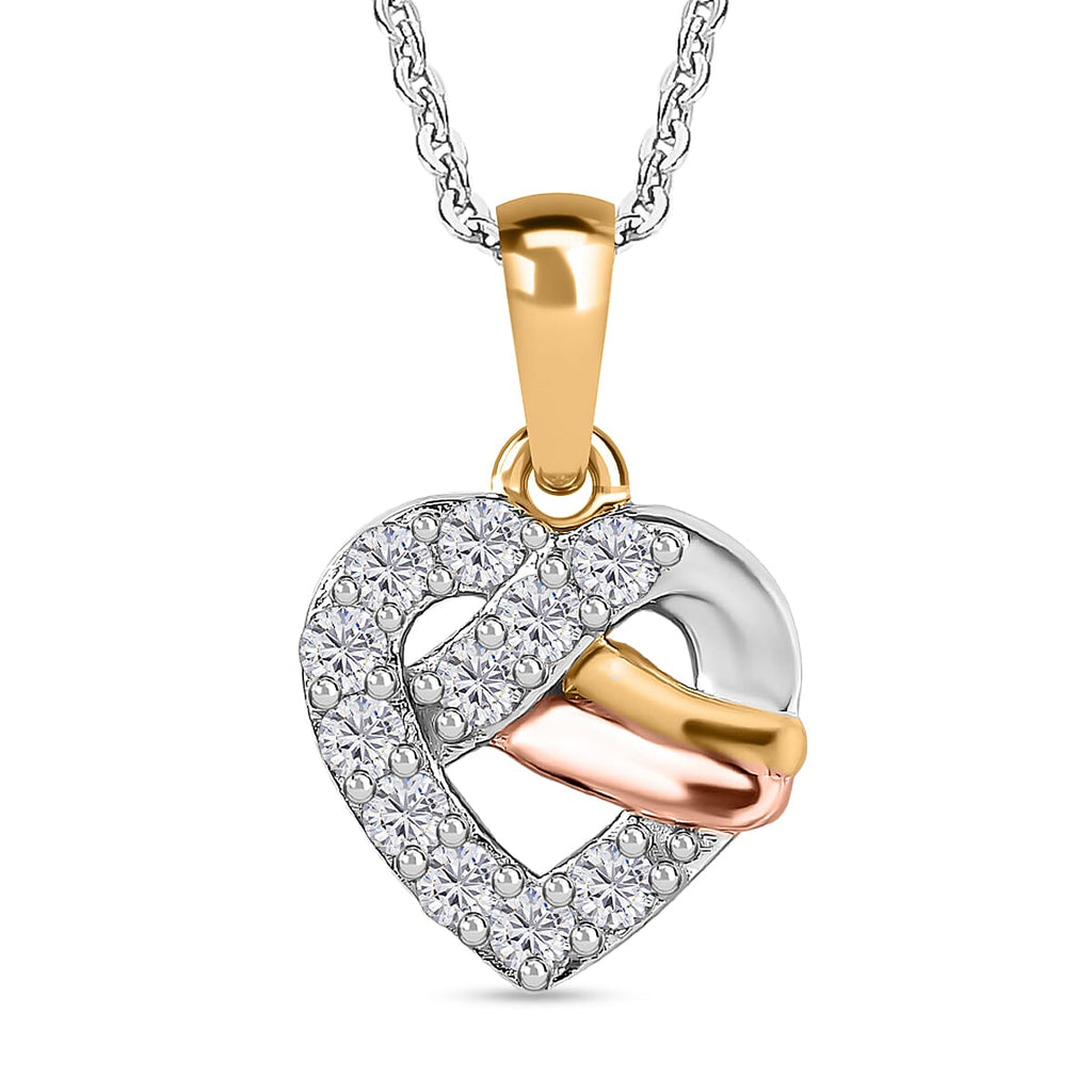 GP Amore Collection - Moissanite Heart Pendant with Chain (Size 20) in 3 Tone Plated Sterling Silver