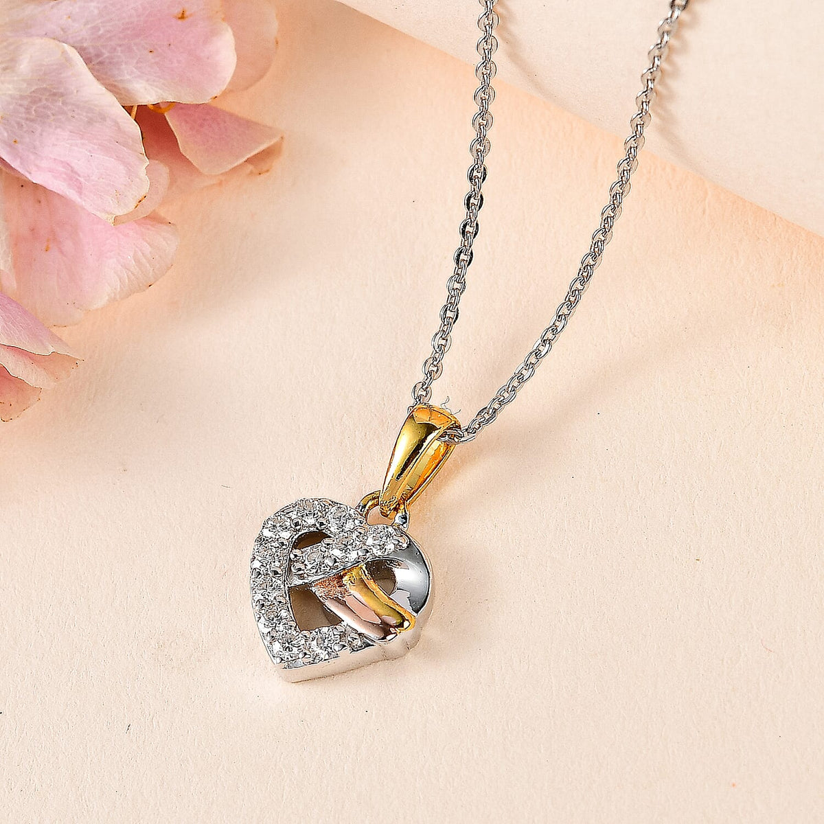 GP Amore Collection - Moissanite Heart Pendant with Chain (Size 20) in 3 Tone Plated Sterling Silver 4258390 2