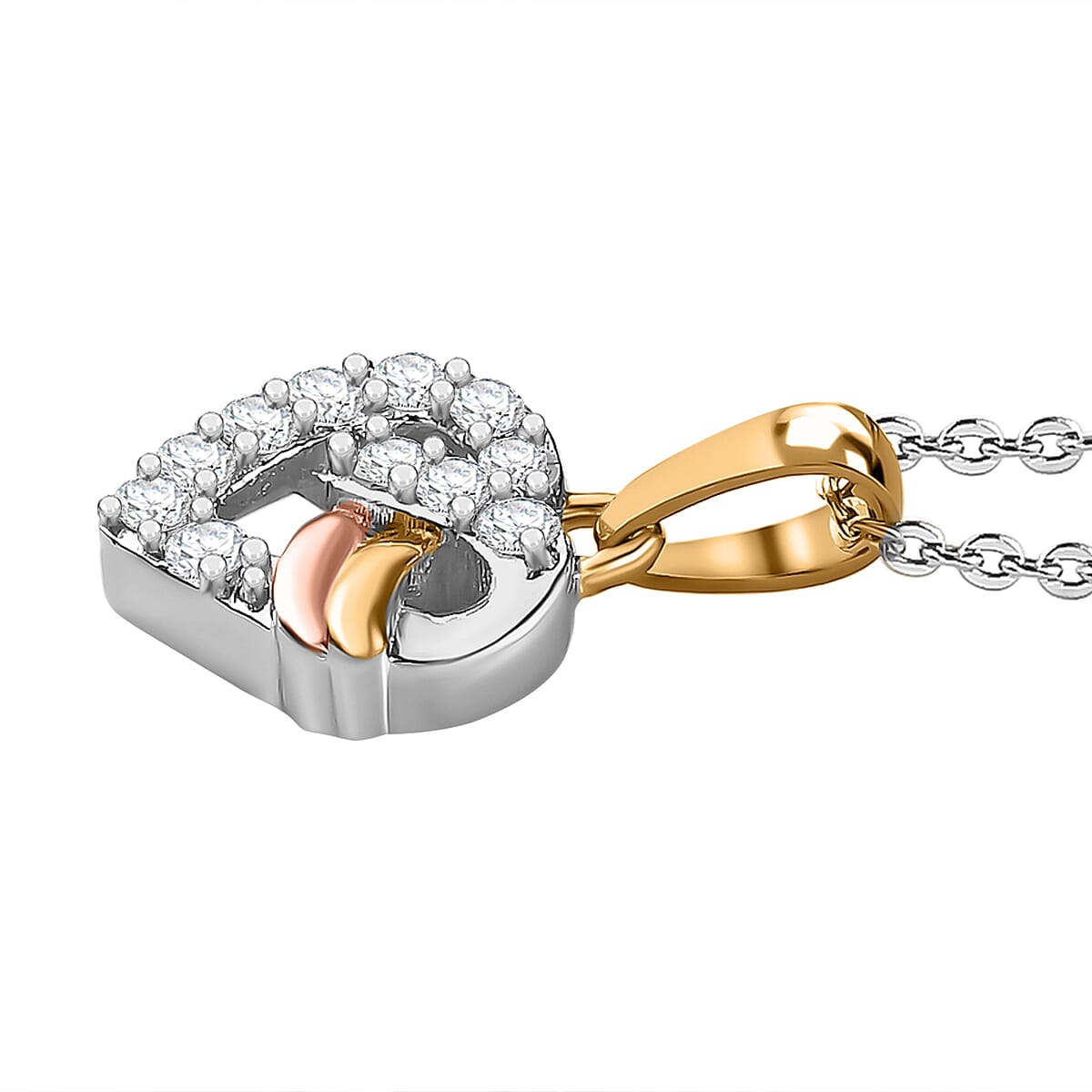 GP Amore Collection - Moissanite Heart Pendant with Chain (Size 20) in 3 Tone Plated Sterling Silver 4258390 3