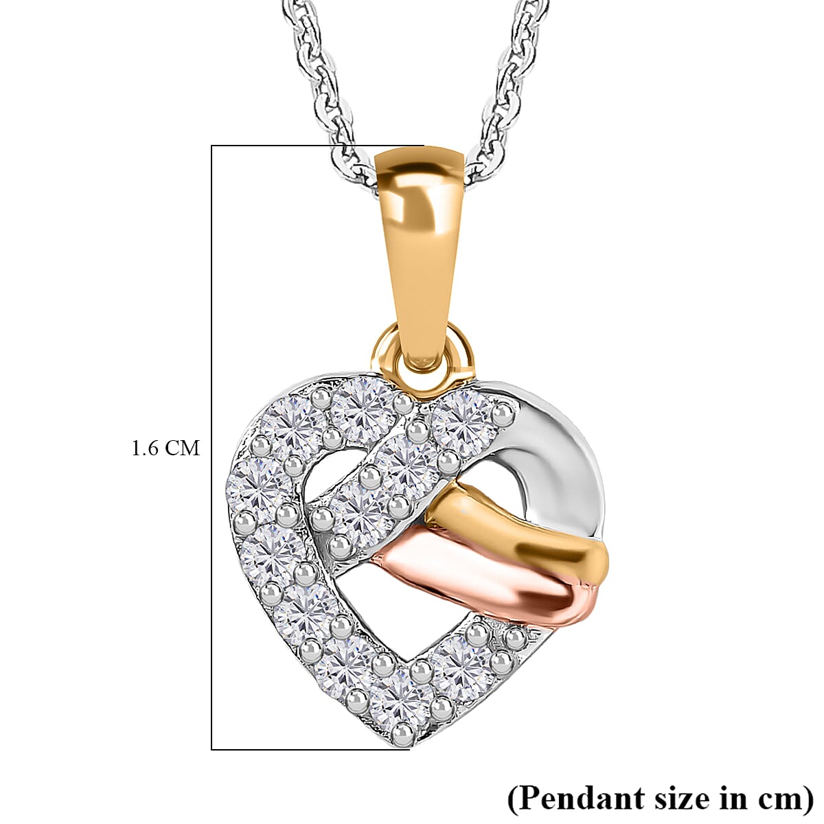 GP Amore Collection - Moissanite Heart Pendant with Chain (Size 20) in 3 Tone Plated Sterling Silver 4258390 6