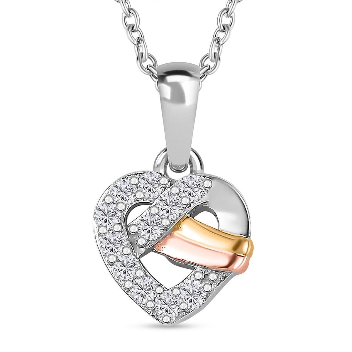 GP Amore Heart Collection - Moissanite Heart Pendant with Chain (Size 20) in 18K Vermeil YG, RG &amp; Rhodium Plated Sterling Silver 4273059 0