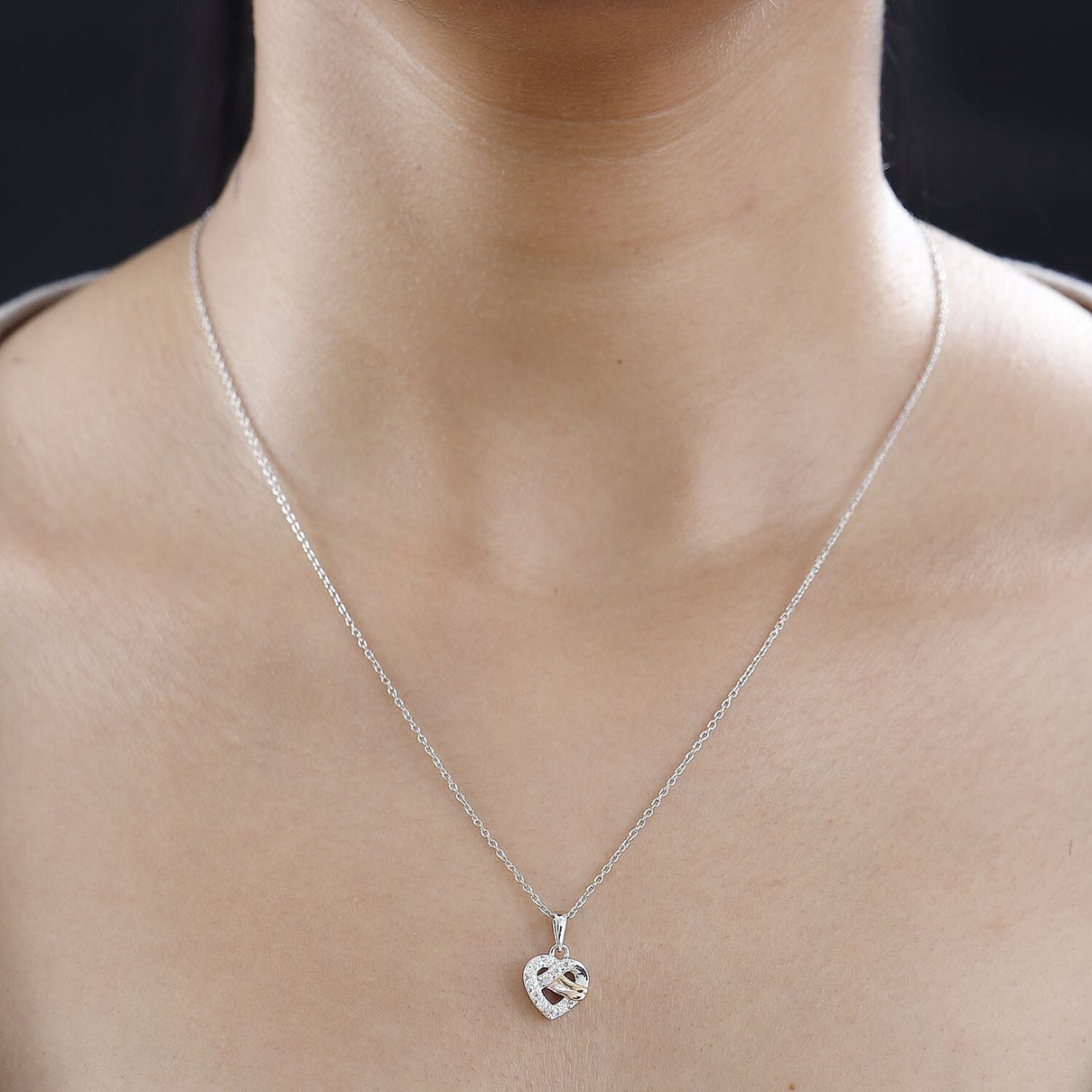 GP Amore Heart Collection - Moissanite Heart Pendant with Chain (Size 20) in 18K Vermeil YG, RG &amp; Rhodium Plated Sterling Silver 4273059 2
