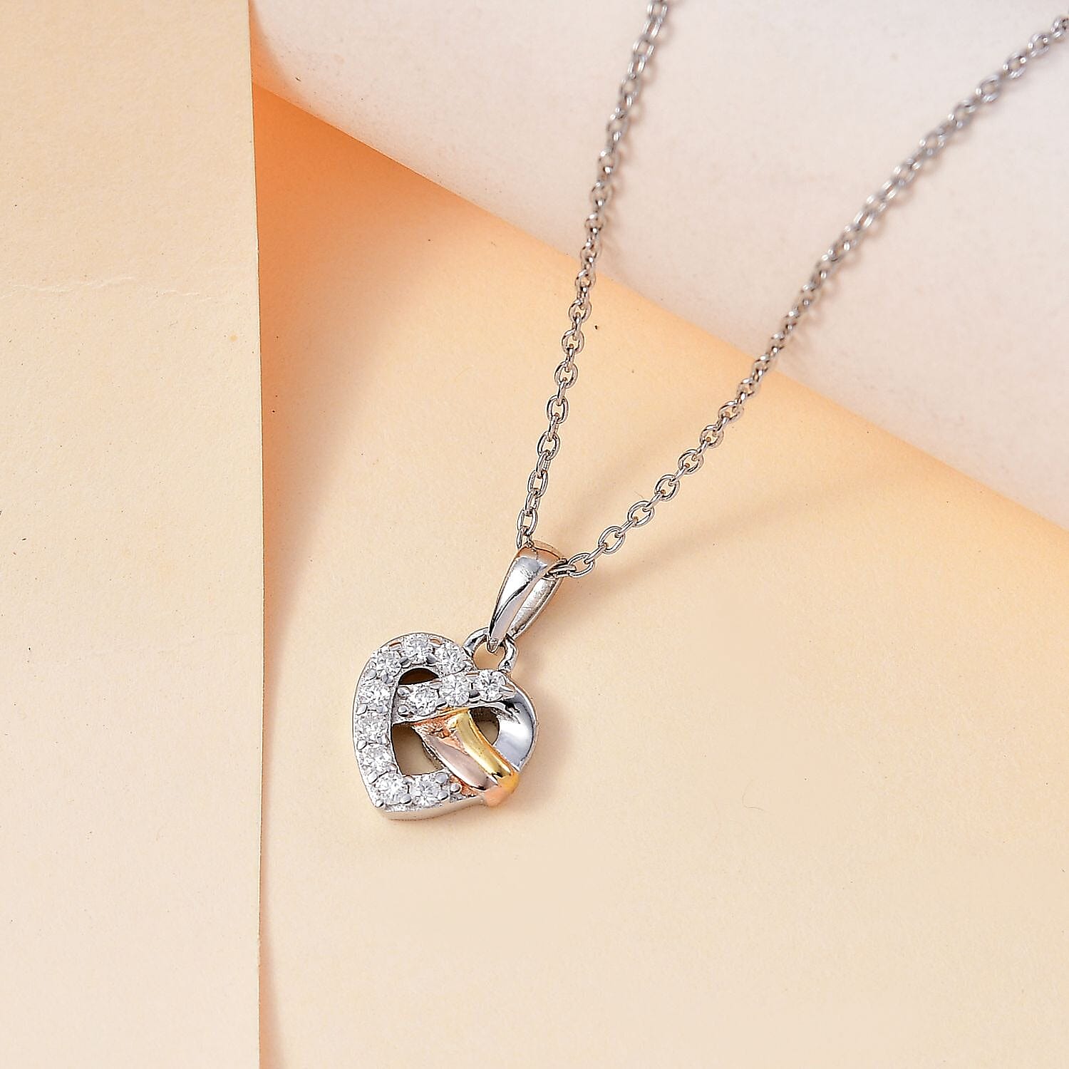 GP Amore Heart Collection - Moissanite Heart Pendant with Chain (Size 20) in 18K Vermeil YG, RG &amp; Rhodium Plated Sterling Silver 4273059 3