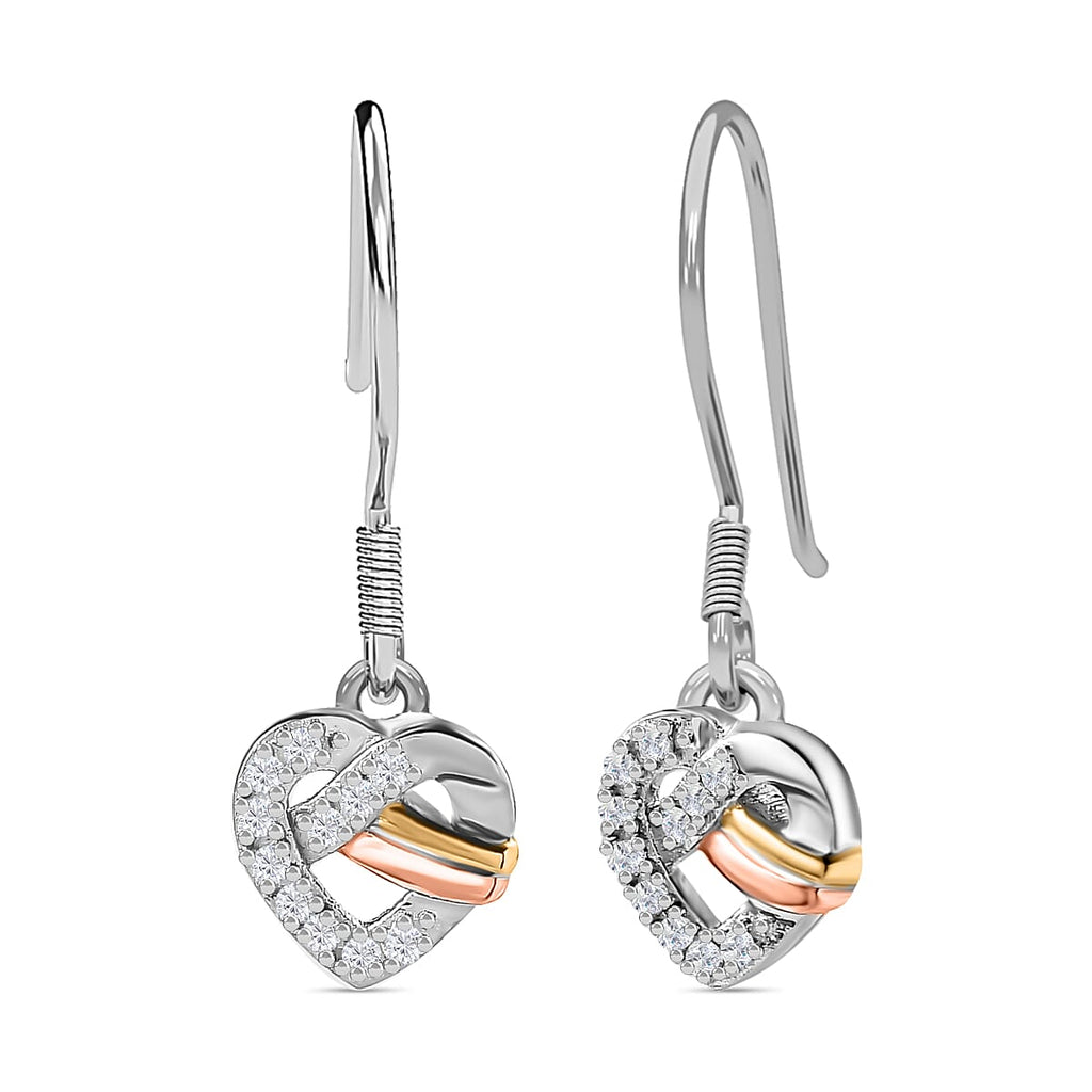 GP Amore Collection - Moissanite Heart Earrings in 3 Tone Plated Sterling Silver