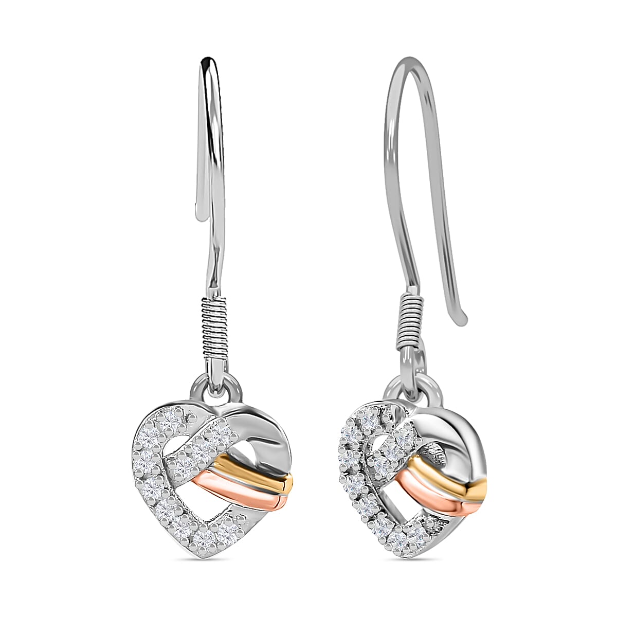 GP Amore Collection - Moissanite Heart Earrings in 3 Tone Plated Sterling Silver 7740551 0