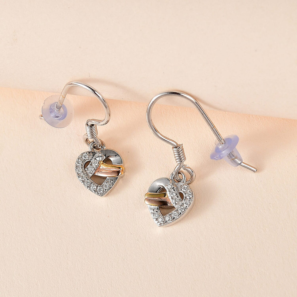 GP Amore Collection - Moissanite Heart Earrings in 3 Tone Plated Sterling Silver 7740551 2