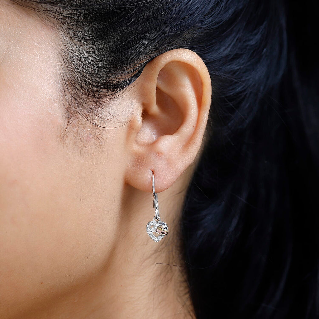 GP Amore Collection - Moissanite Heart Earrings in 3 Tone Plated Sterling Silver