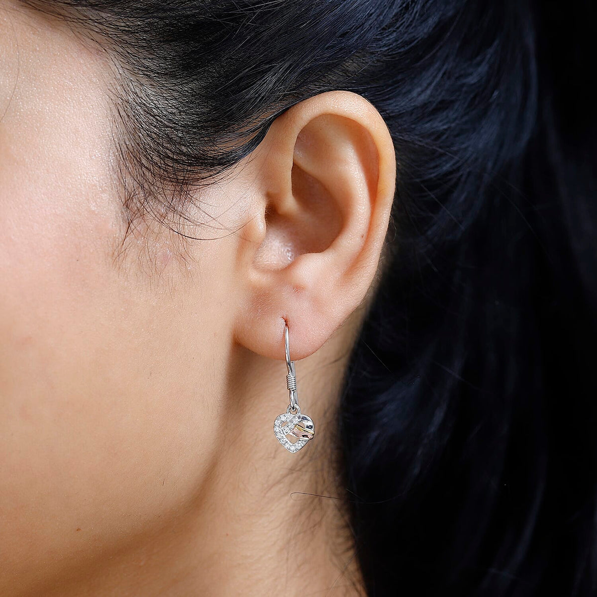 GP Amore Collection - Moissanite Heart Earrings in 3 Tone Plated Sterling Silver 7740551 3