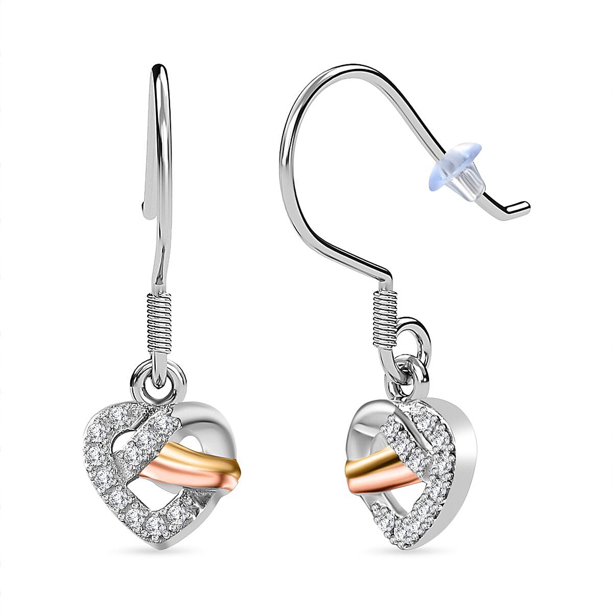 GP Collection - Moissanite Heart Dangle Earrings in in 18K Vermeil Yellow Gold, Rose Gold and Rhodium Plated Sterling Silver 7781414 0