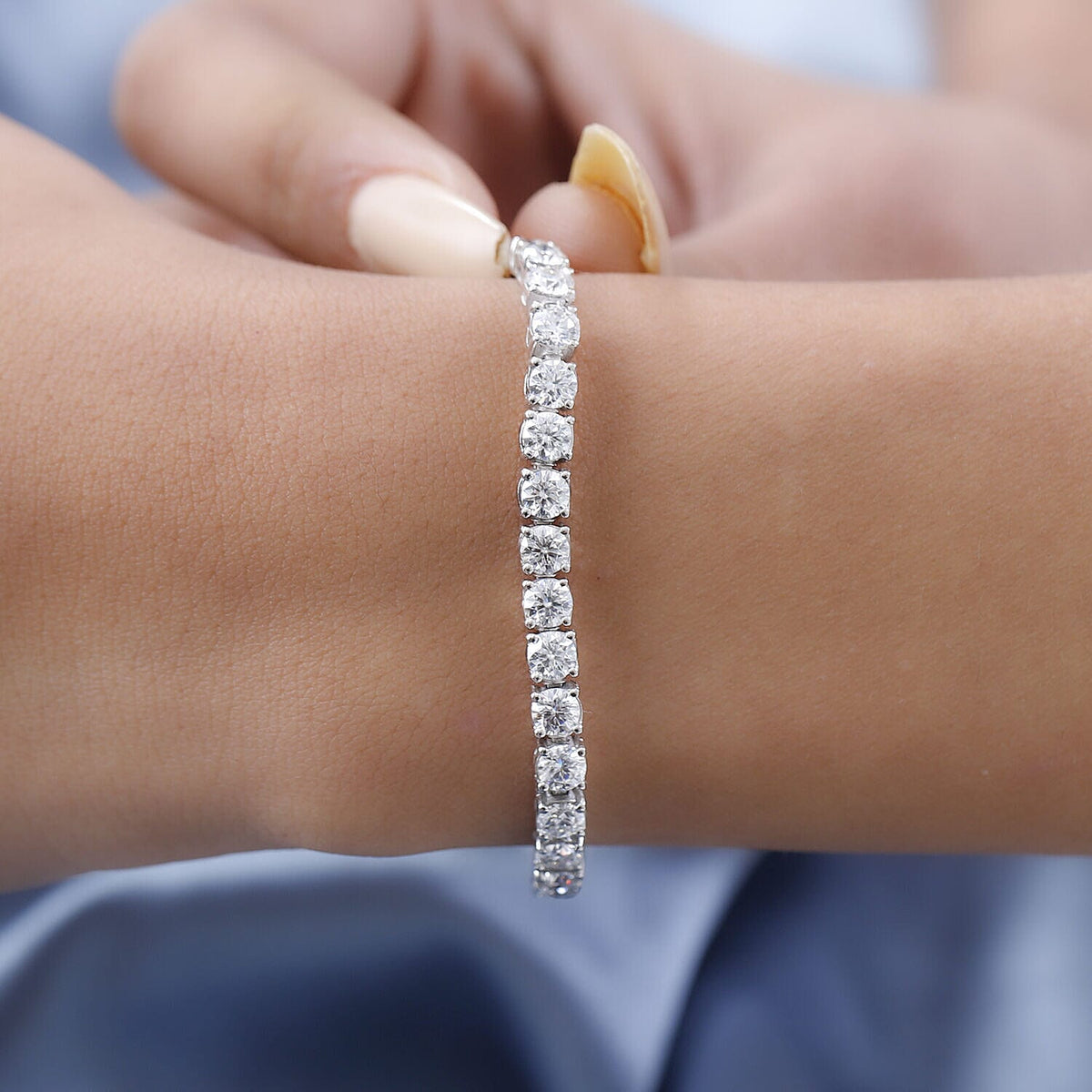 Moissanite Tennis Bracelet (Size - 7) in Platinum Overlay Sterling Silver 8.53 Ct, Silver Wt 7.00 Gms. 7325720 3