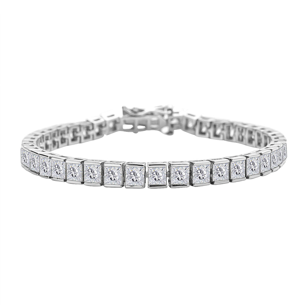 Moissanite Bracelet (Size - 7) in Rhodium Overlay Sterling Silver 14.00 Ct, Silver Wt. 12.40 Gms