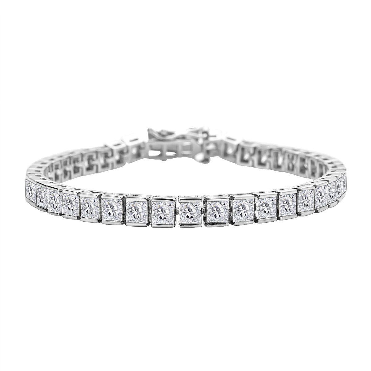 Moissanite Bracelet (Size - 7) in Rhodium Overlay Sterling Silver 14.00 Ct, Silver Wt. 12.40 Gms 3891097 2