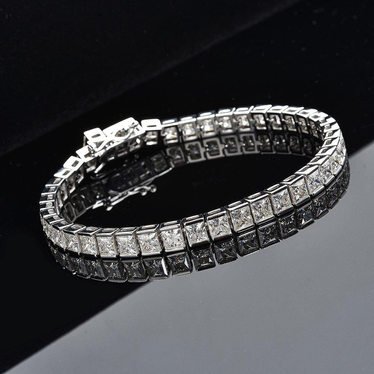Moissanite Bracelet (Size - 7) in Rhodium Overlay Sterling Silver 14.00 Ct, Silver Wt. 12.40 Gms 3891097 4