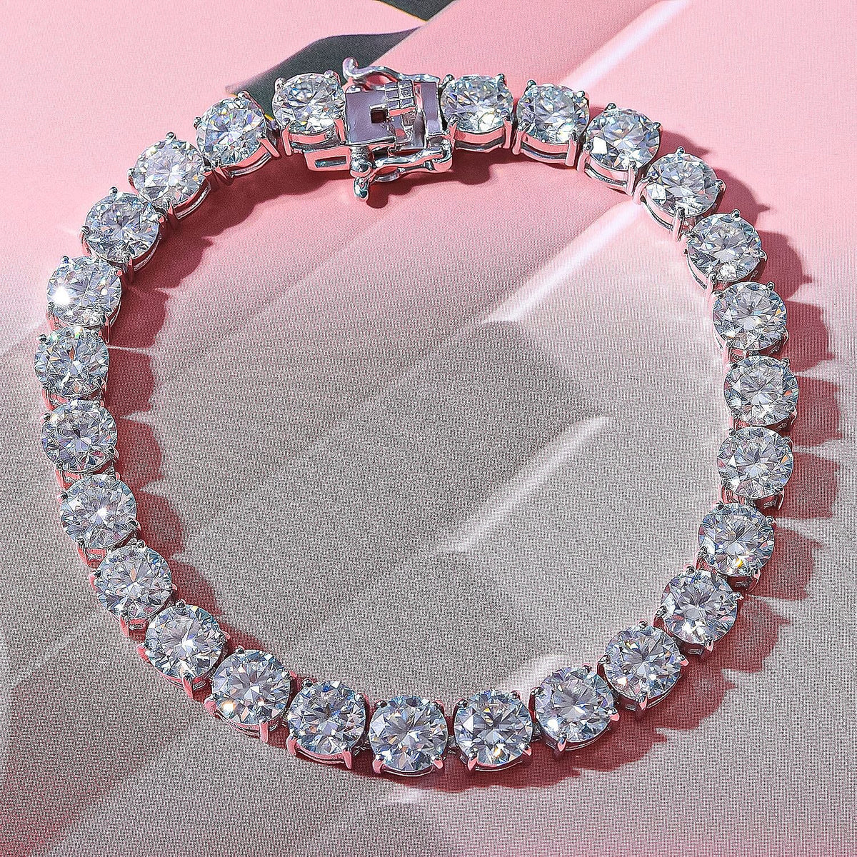 Moissanite Bracelet (Size - 7) in Rhodium Overlay Sterling Silver 26.00 Ct. 7371528 2
