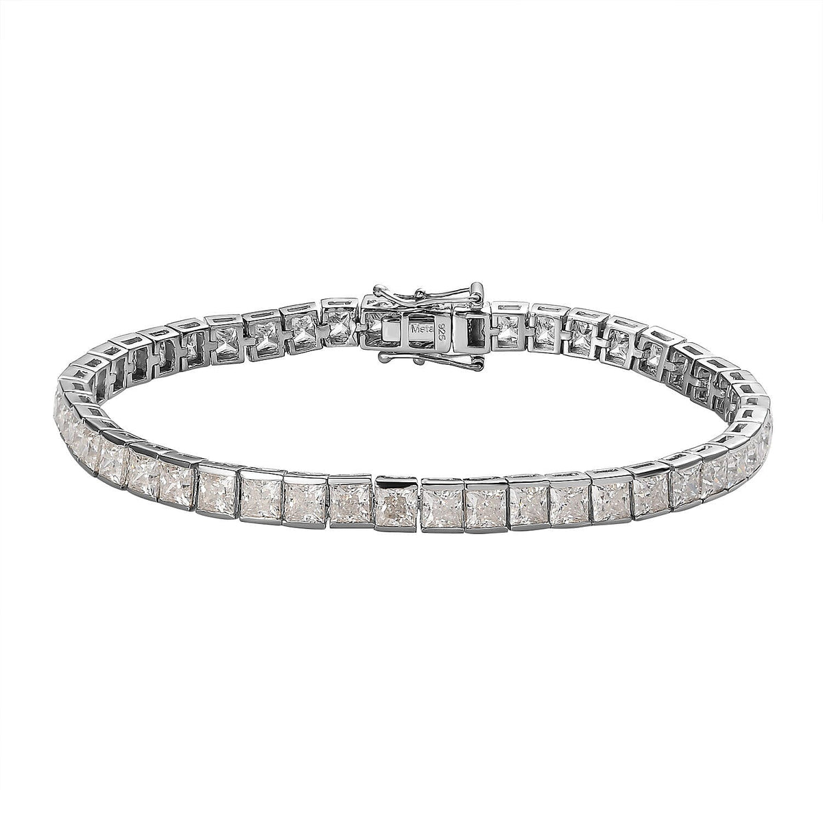 Moissanite Tennis Bracelet (Size - 8) in Platinum Overlay Sterling Silver 18.231 Ct, Silver Wt. 13.97 Gms 7386011 0