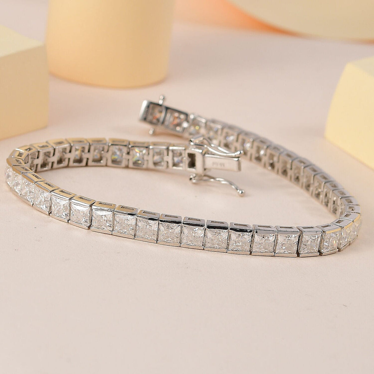 Moissanite Tennis Bracelet (Size - 8) in Platinum Overlay Sterling Silver 18.231 Ct, Silver Wt. 13.97 Gms 7386011 2