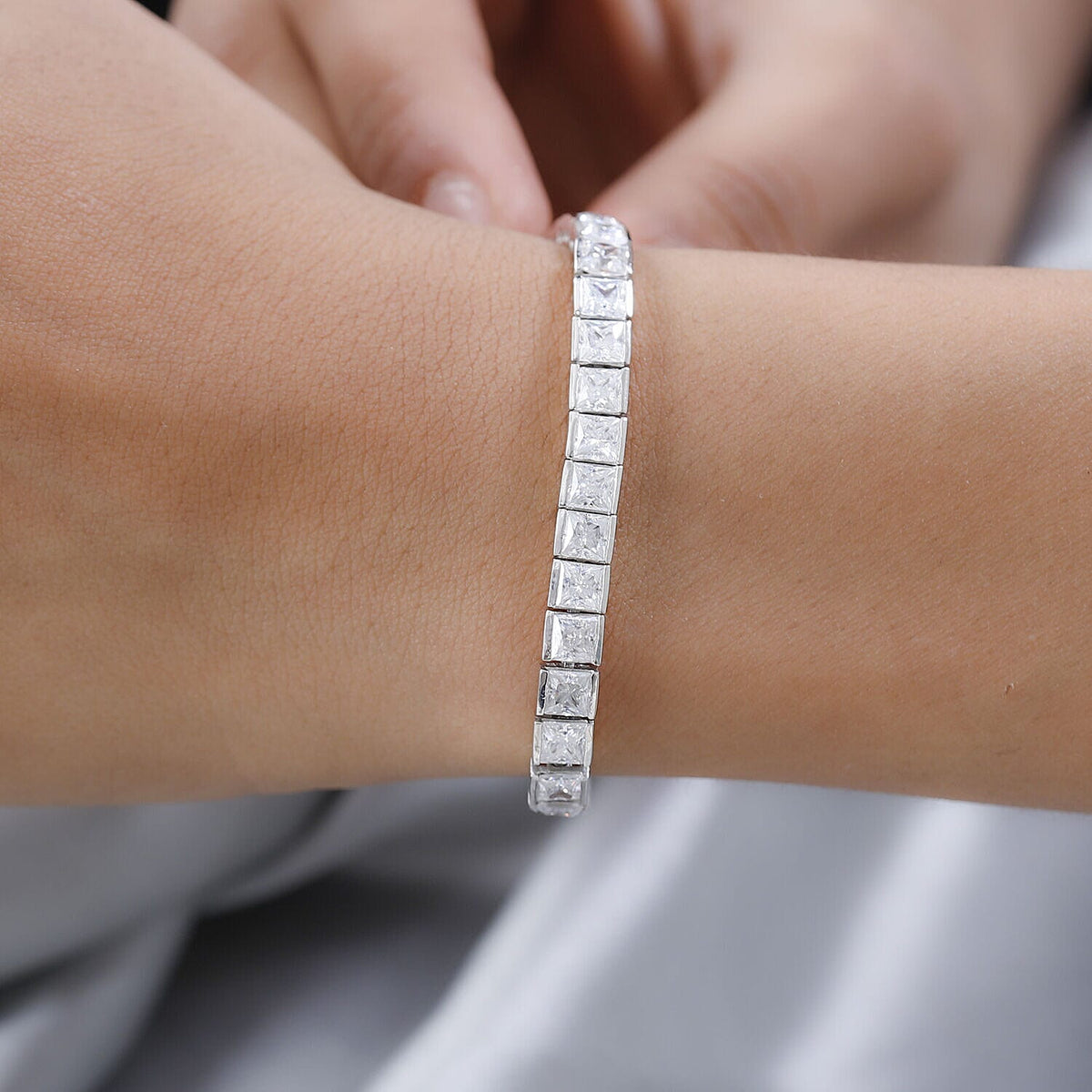 Moissanite Tennis Bracelet (Size - 8) in Platinum Overlay Sterling Silver 18.231 Ct, Silver Wt. 13.97 Gms 7386011 3