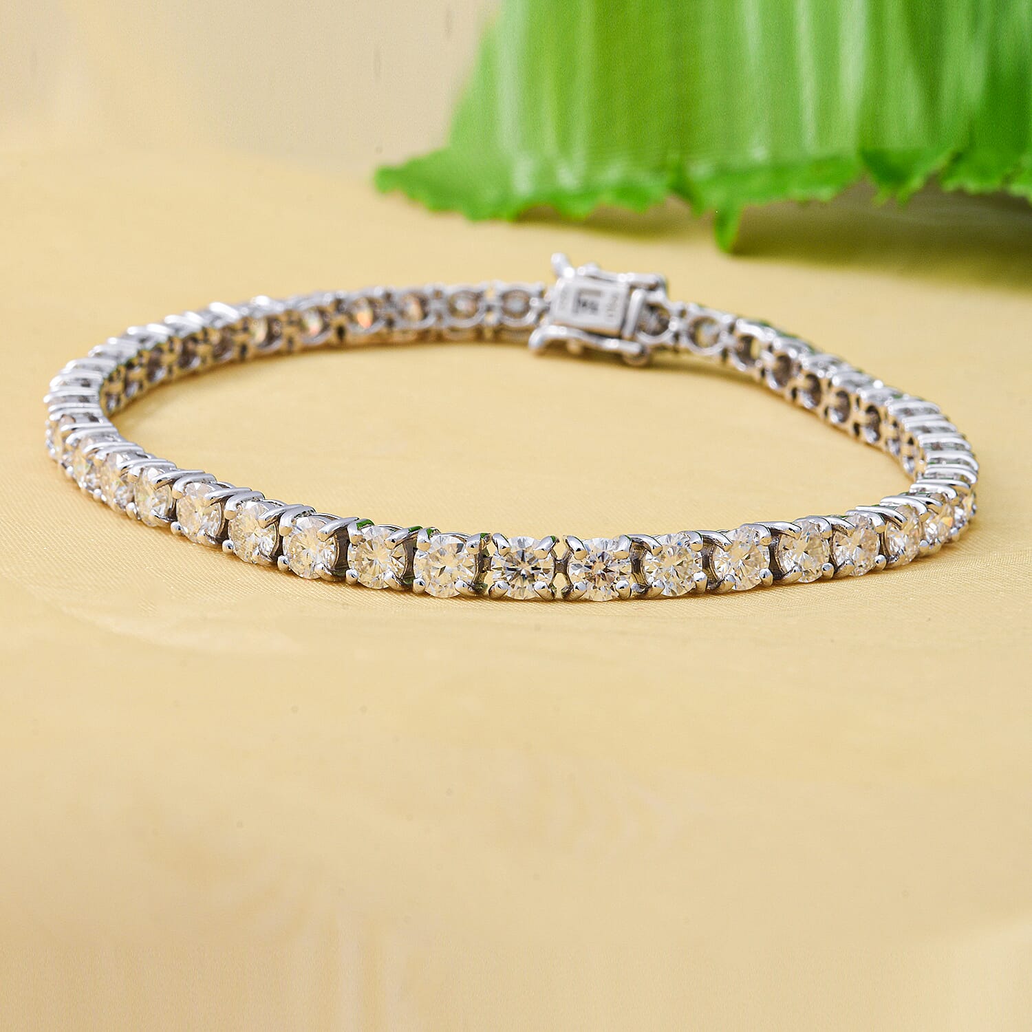 Moissanite Bracelet (Size - 7.5) in Rhodium Overlay Sterling Silver 10.32 Ct, Silver Wt. 10.27 Gms 8727329 1