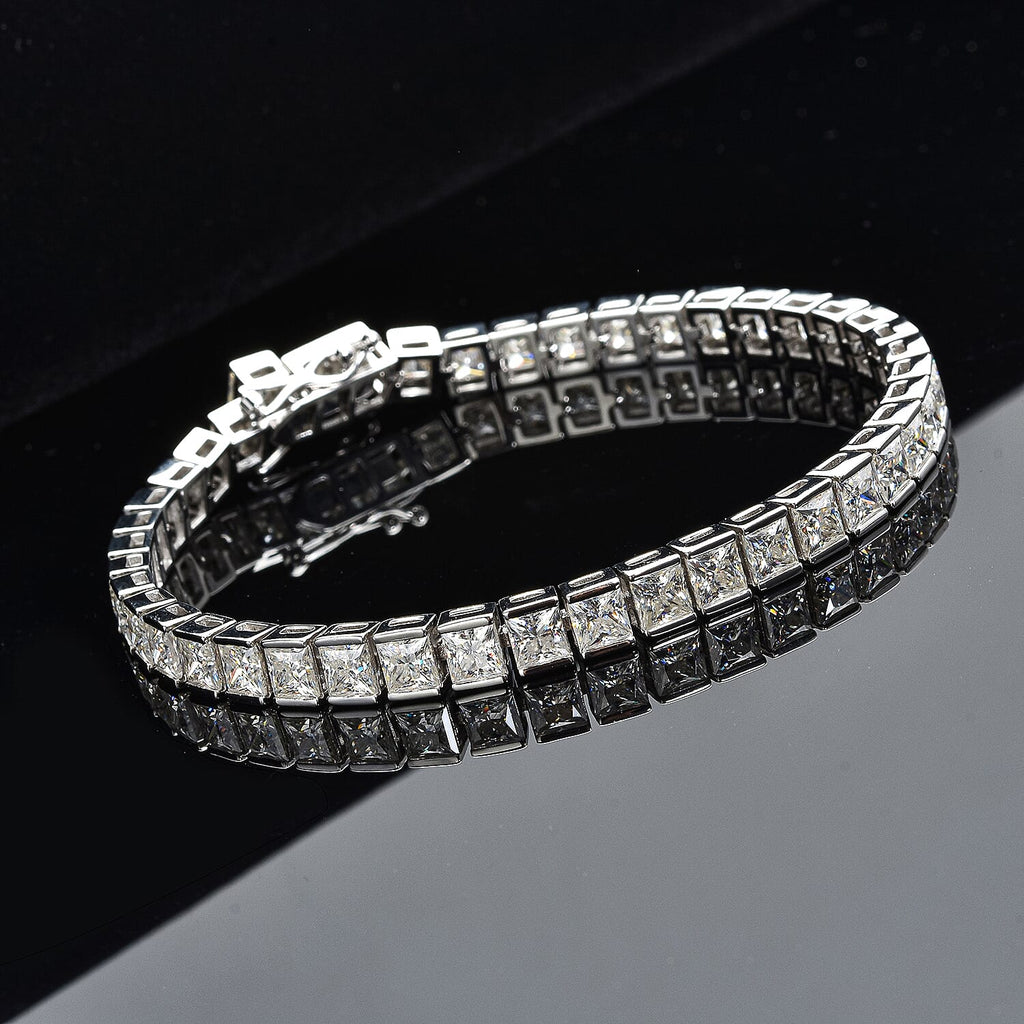 Moissanite Bracelet (Size - 7) in Rhodium Overlay Sterling Silver 14.00 Ct, Silver Wt. 12.40 Gms