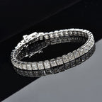 Moissanite Bracelet (Size - 7) in Rhodium Overlay Sterling Silver 14.00 Ct, Silver Wt. 12.40 Gms