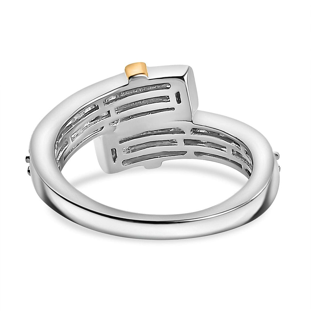 Moissanite Bypass Ring in Rhodium Overlay & 18K YG Vermeil Plated Sterling Silver