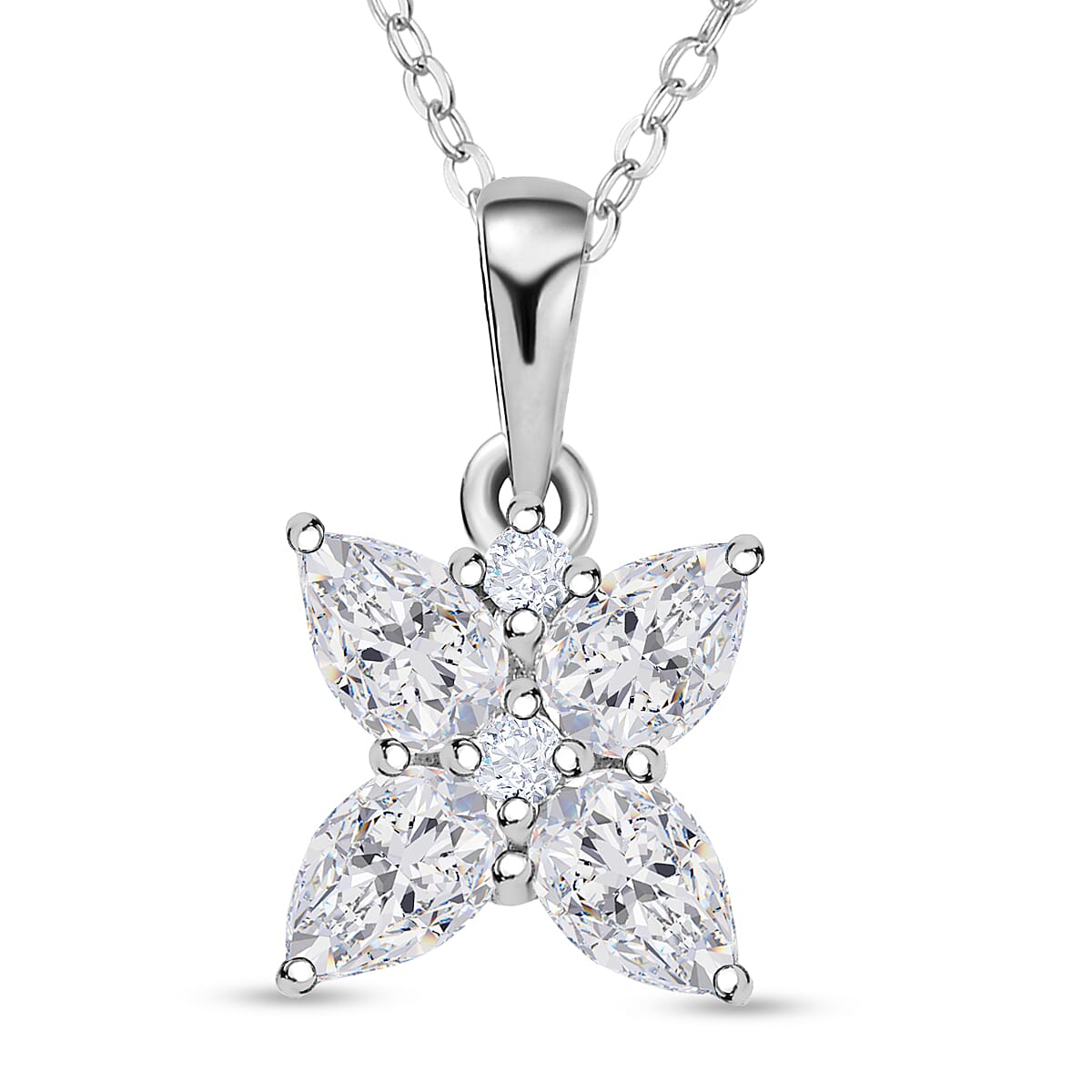 Moissanite Floral Pendant with Chain (Size 20) in Platinum Overlay Sterling Silver 4149468 0