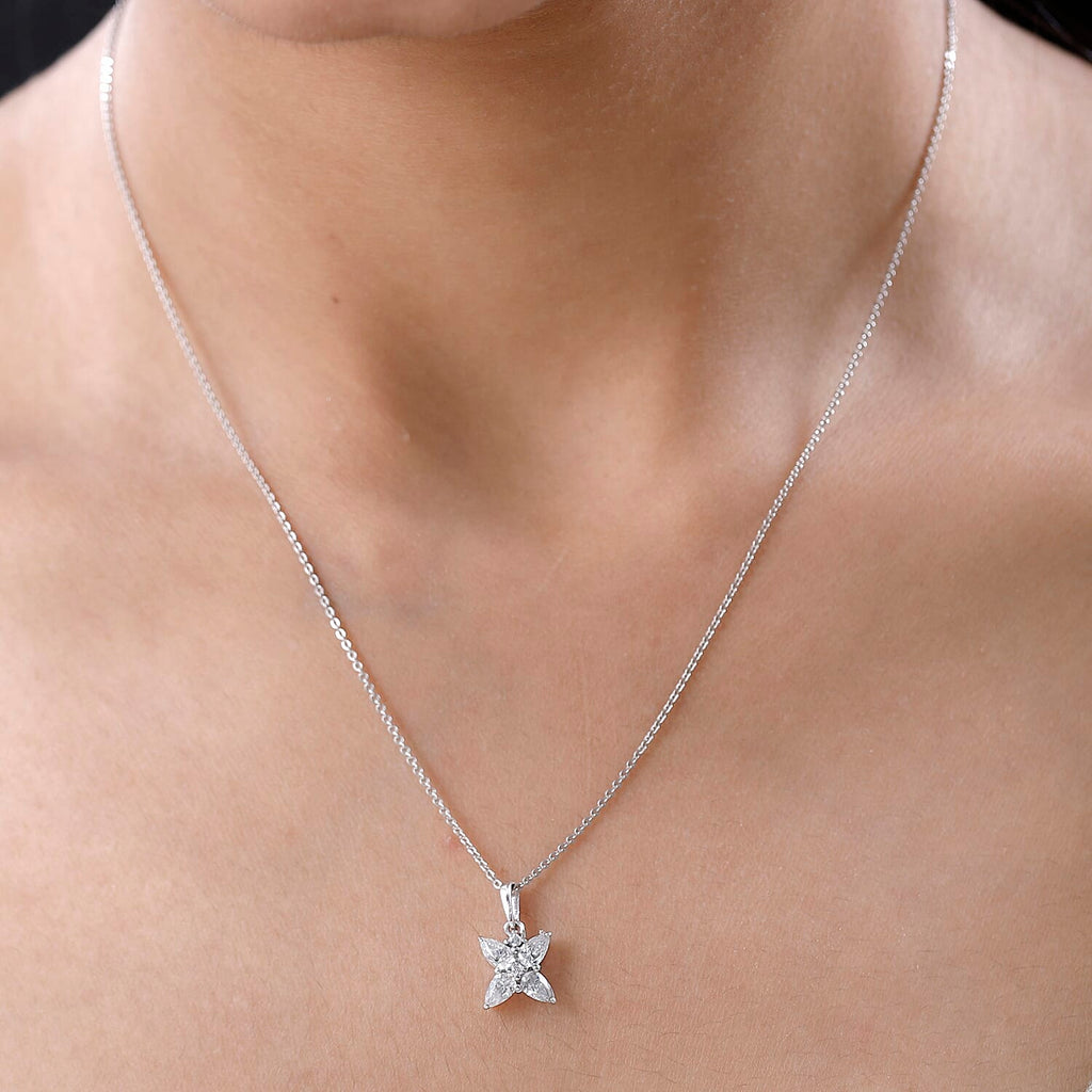 Moissanite Floral Pendant with Chain (Size 20) in Platinum Overlay Sterling Silver