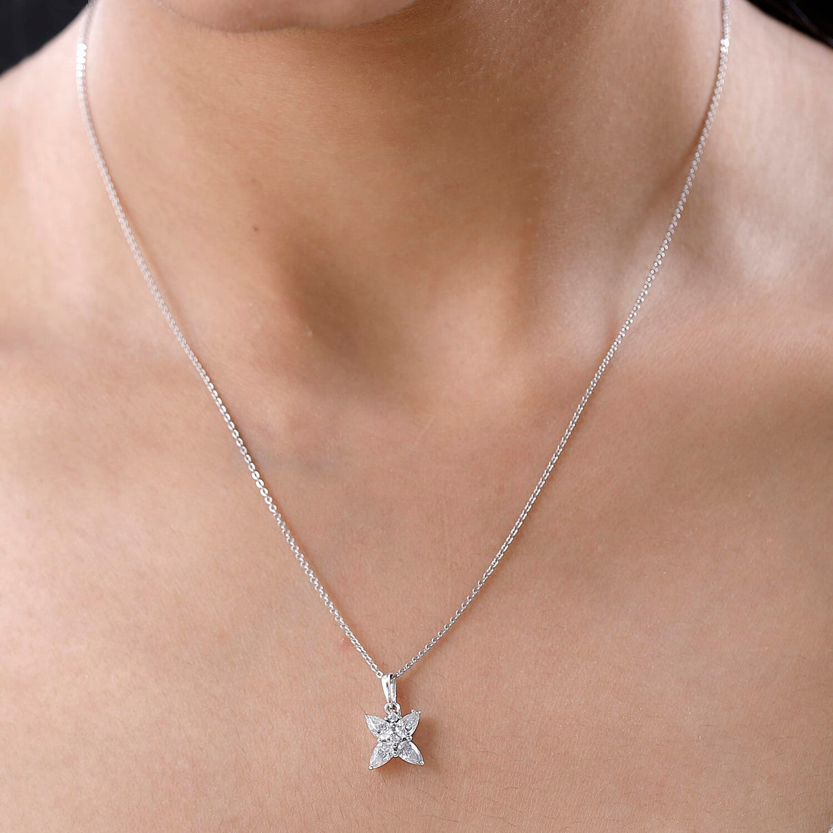 Moissanite Floral Pendant with Chain (Size 20) in Platinum Overlay Sterling Silver 4149468 1