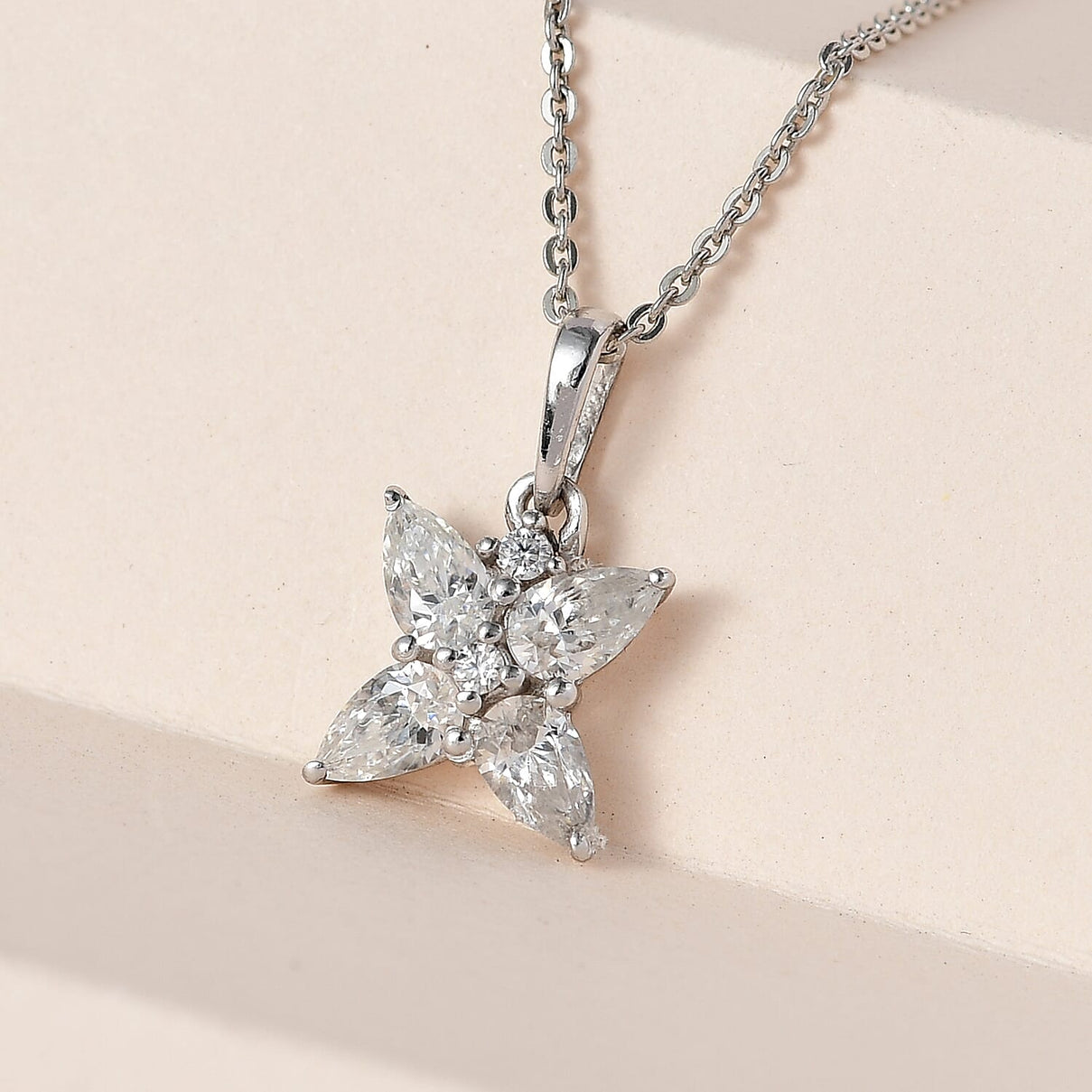 Moissanite Floral Pendant with Chain (Size 20) in Platinum Overlay Sterling Silver 4149468 2