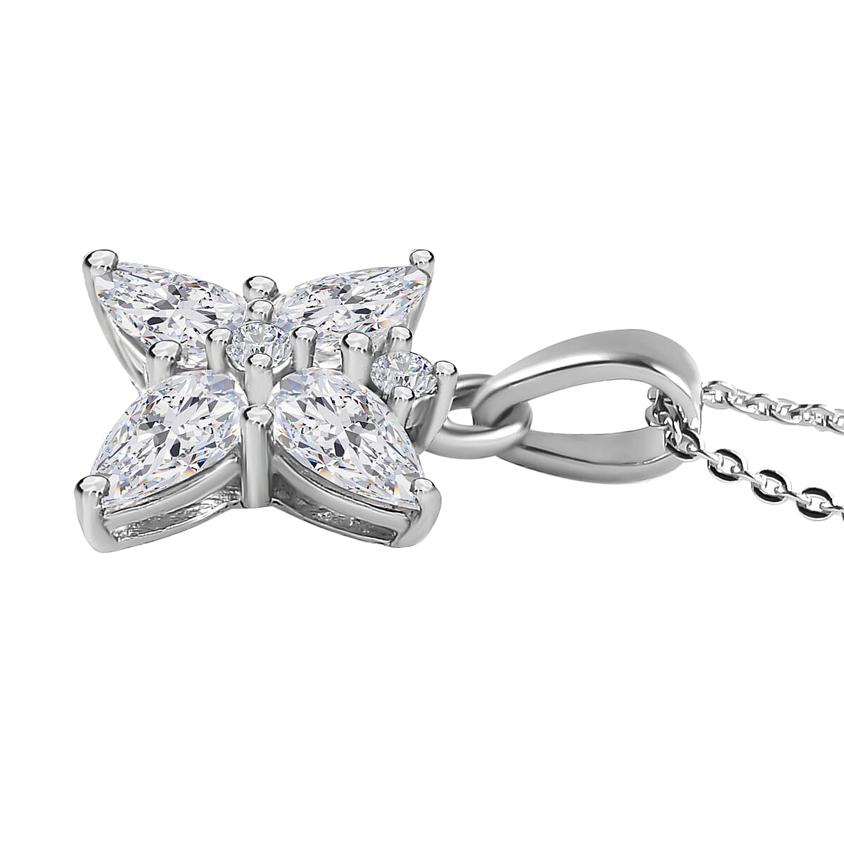 Moissanite Floral Pendant with Chain (Size 20) in Platinum Overlay Sterling Silver 4149468 3