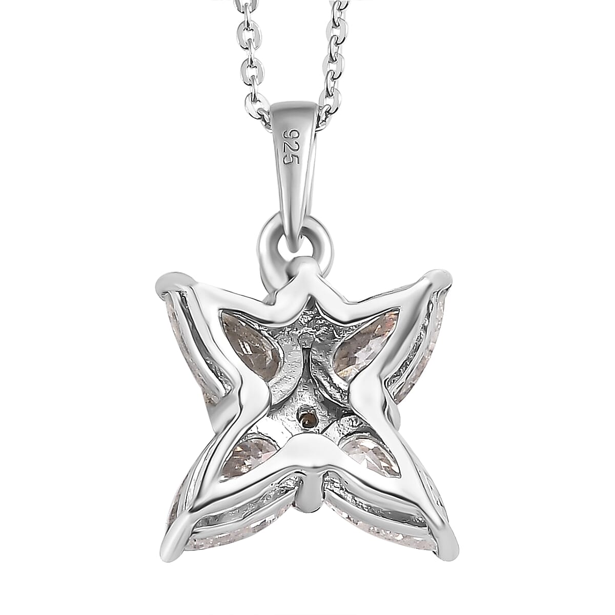 Moissanite Floral Pendant with Chain (Size 20) in Platinum Overlay Sterling Silver 4149468 4