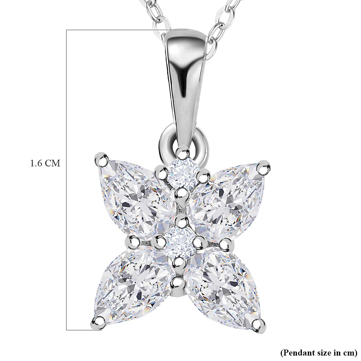 Moissanite Floral Pendant with Chain (Size 20) in Platinum Overlay Sterling Silver 4149468 6
