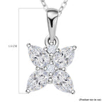 Moissanite Floral Pendant with Chain (Size 20) in Platinum Overlay Sterling Silver