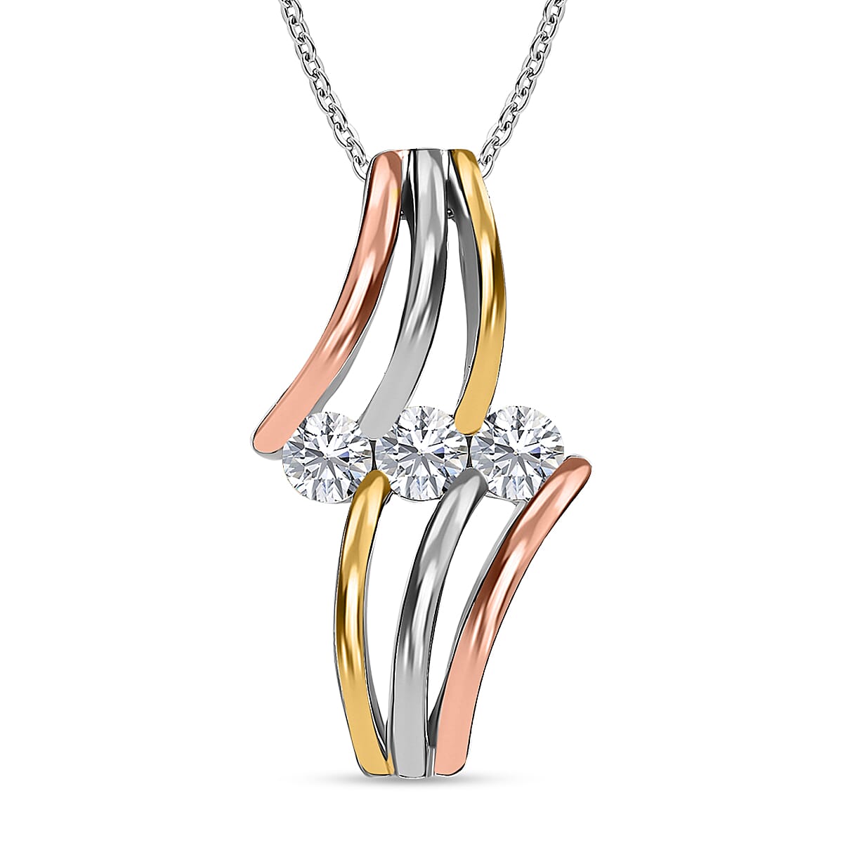 Moissanite Pendant with Chain (Size 20) in Platinum Overlay, 18K Yellow and Rose Gold Vermeil Sterling Silver 4151394 0
