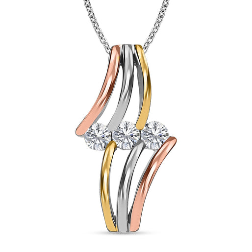 D'Joy Moissanite Modernist Pendant with Chain (Size 20) in 3 Tone Plated Sterling Silver