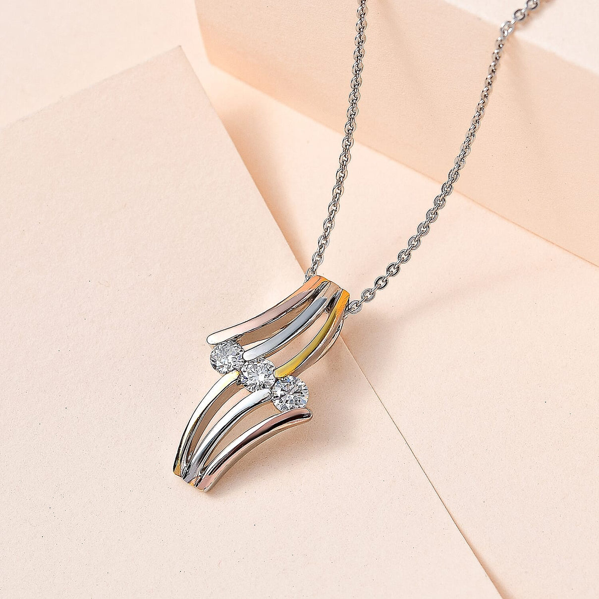 Moissanite Pendant with Chain (Size 20) in Platinum Overlay, 18K Yellow and Rose Gold Vermeil Sterling Silver 4151394 3
