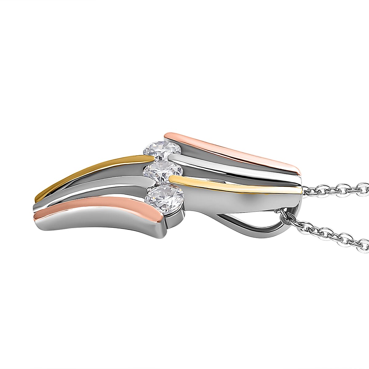 Moissanite Pendant with Chain (Size 20) in Platinum Overlay, 18K Yellow and Rose Gold Vermeil Sterling Silver 4151394 4