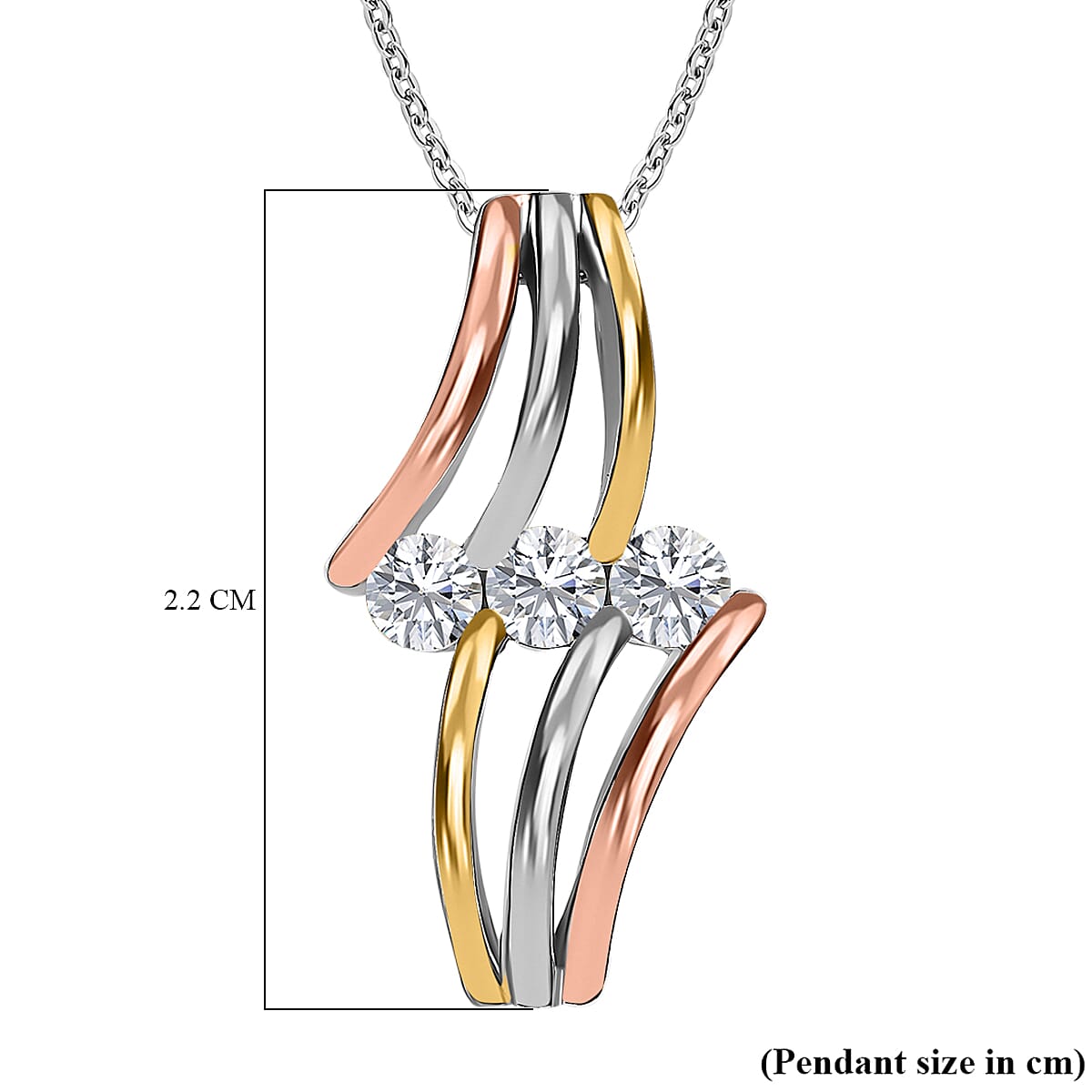 Moissanite Pendant with Chain (Size 20) in Platinum Overlay, 18K Yellow and Rose Gold Vermeil Sterling Silver 4151394 7