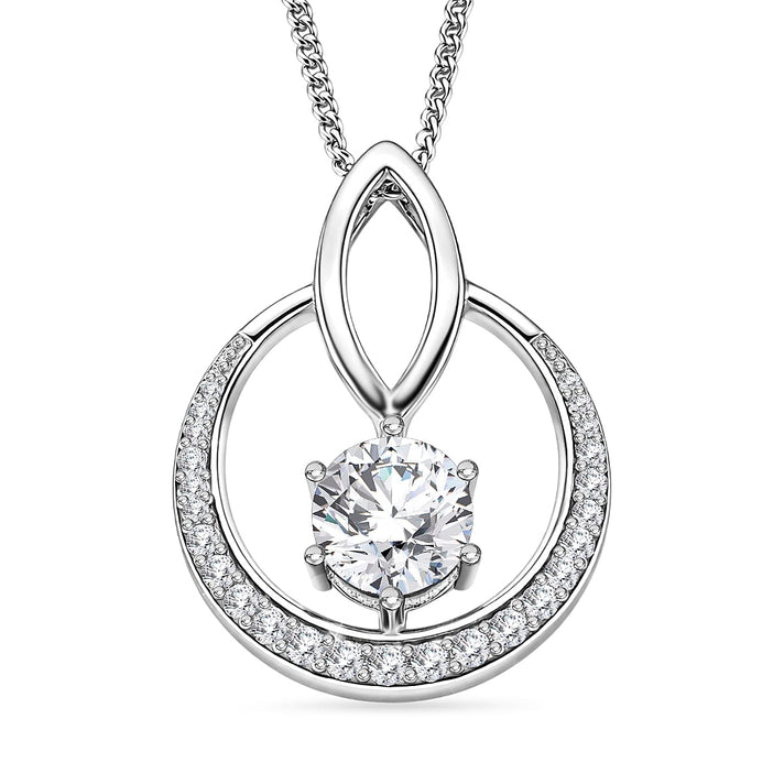 Moissanite Circle Drop Pendant with Chain (Size 18) in Rhodium Overlay Sterling Silver 1.00 Ct. 4477717 1
