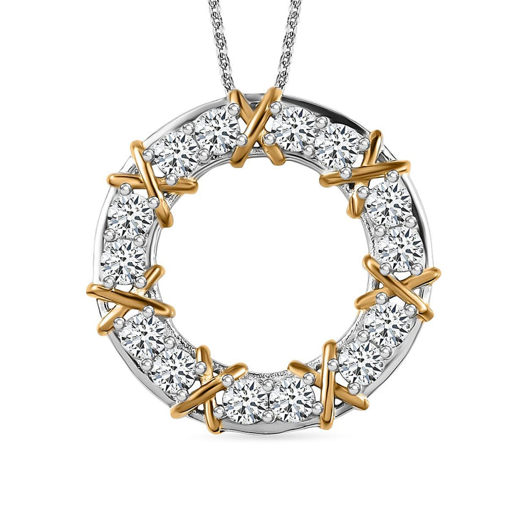 Royal Bali Collection - D'Joy Moissanite Circle Pendant with Chain (Size 20) in Yellow Gold Plated &amp; Platinum Overlay Sterling Silver 1.40 Ct 4145874 1