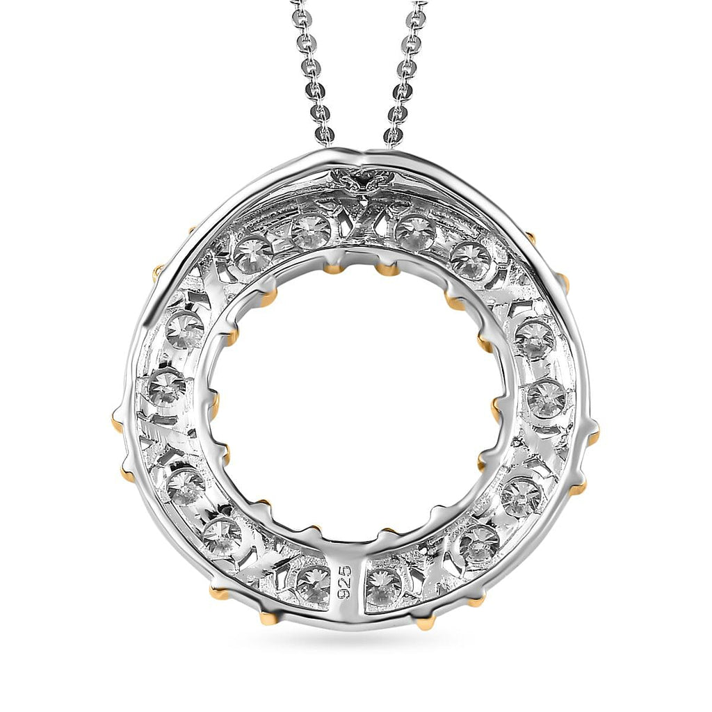 Royal Bali Collection - D'Joy Moissanite Circle Pendant with Chain (Size 20) in Yellow Gold Plated & Platinum Overlay Sterling Silver 1.40 Ct