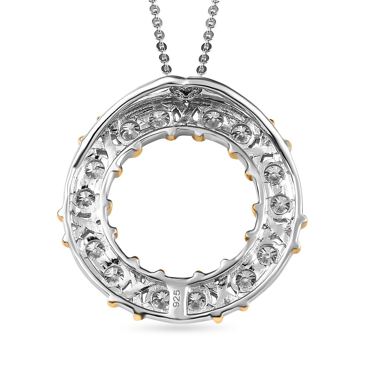 D'Joy Moissanite Circle Pendant with Chain (Size 20) in Yellow Gold Plated &amp; Platinum Overlay Sterling Silver 1.40 Ct V32521707 9