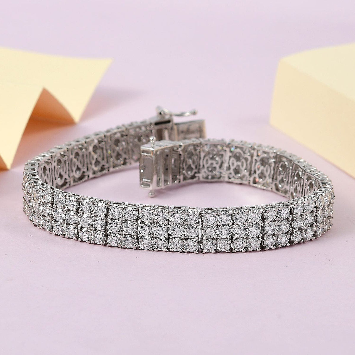 Moissanite Bracelet (Size - 7) in Platinum Overlay Sterling Silver 16.38 Ct, Silver Wt. 19.30 Gms 7383230 1