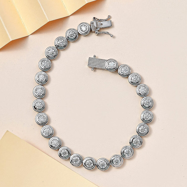 Moissanite Tennis Bracelet (Size - 7.5) in Platinum Overlay Sterling Silver 5.65 Ct, Silver Wt 15.53 GM 7747197 2