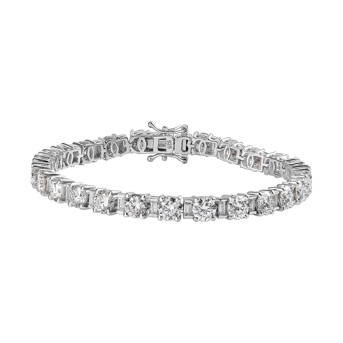 Moissanite Tennis Bracelet (Size - 7) in Rhodium Overlay Sterling Silver 11.45 Ct V32565641 0