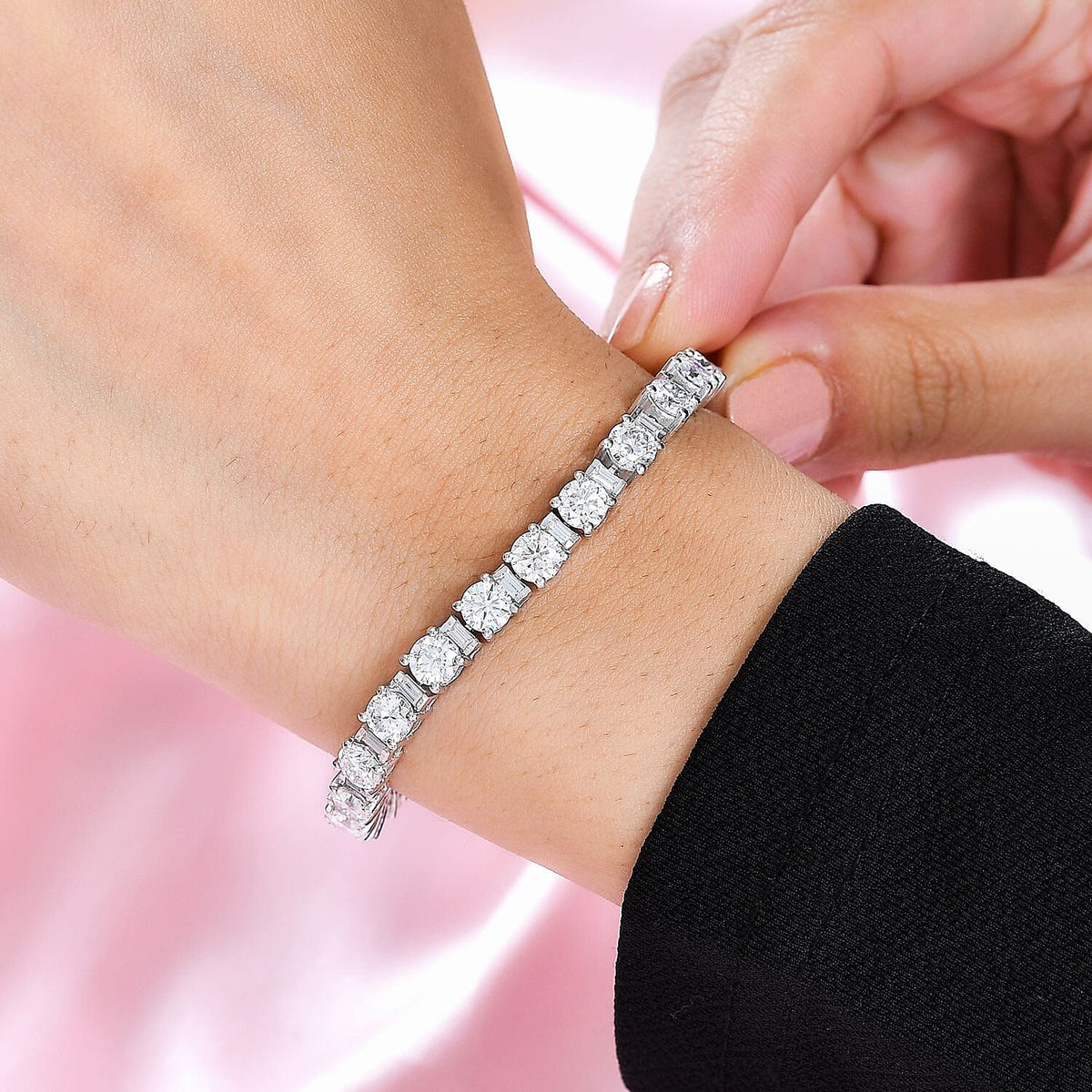 Moissanite Tennis Bracelet (Size - 7) in Rhodium Overlay Sterling Silver 11.45 Ct V32565641 3
