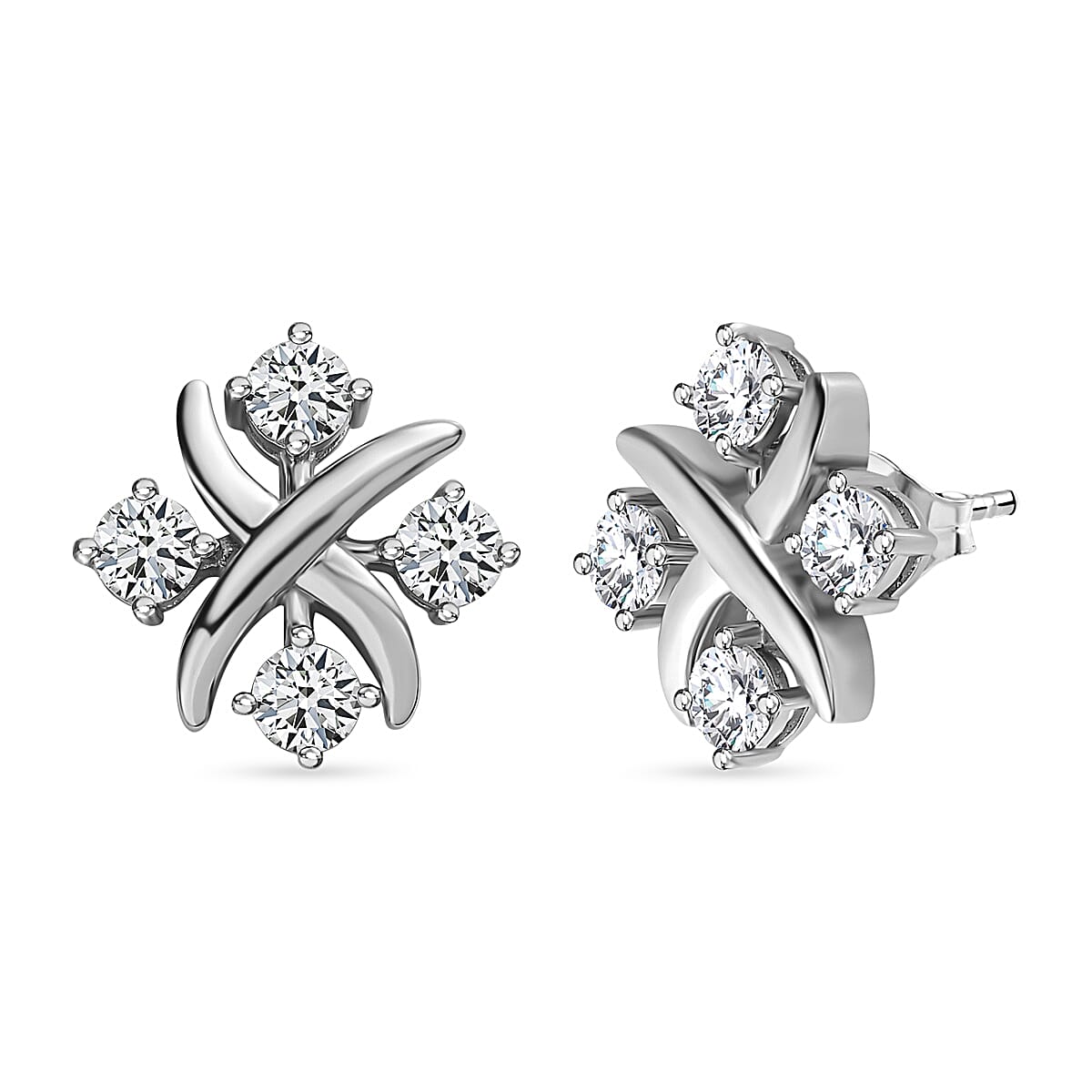 Moissanite Stud Earrings in Platinum Overlay Sterling Silver 7567646 0
