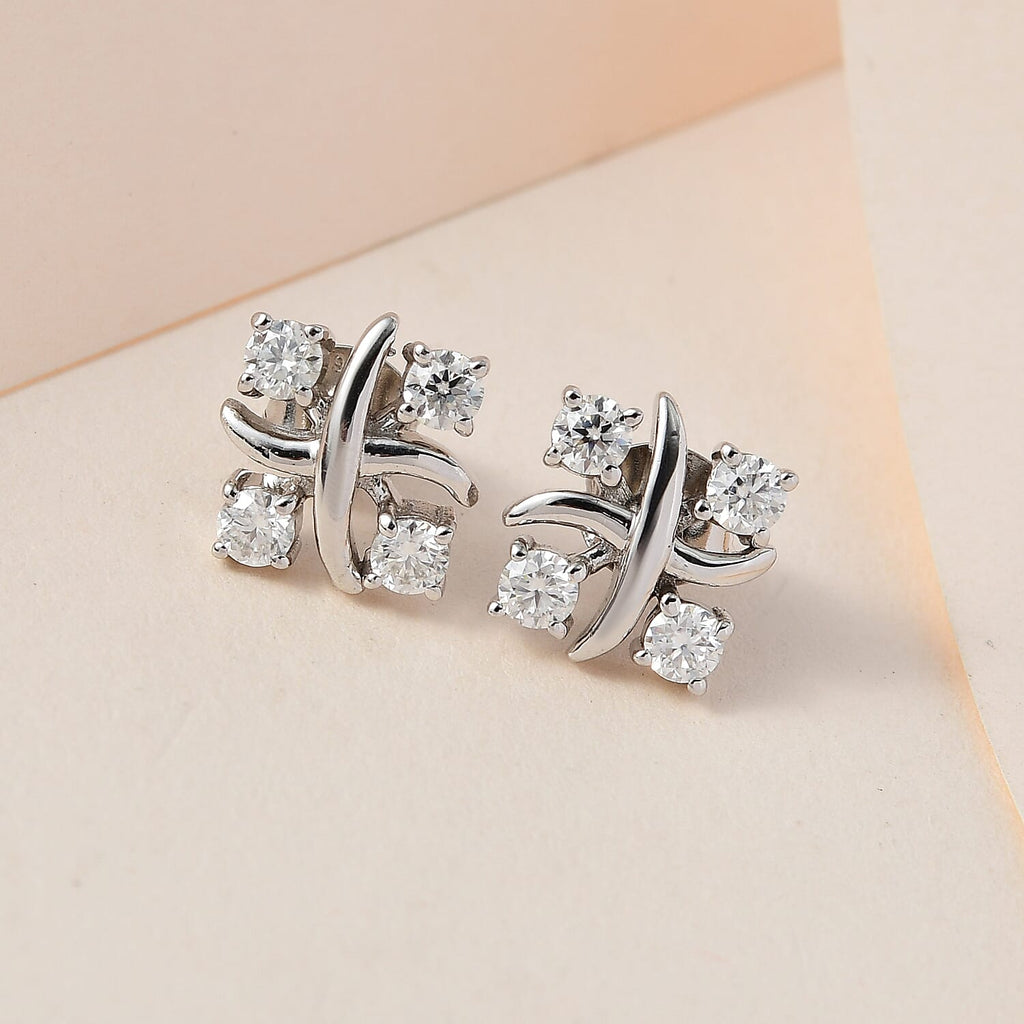 Moissanite Stud Earrings in Platinum Overlay Sterling Silver