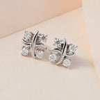 Moissanite Stud Earrings in Platinum Overlay Sterling Silver
