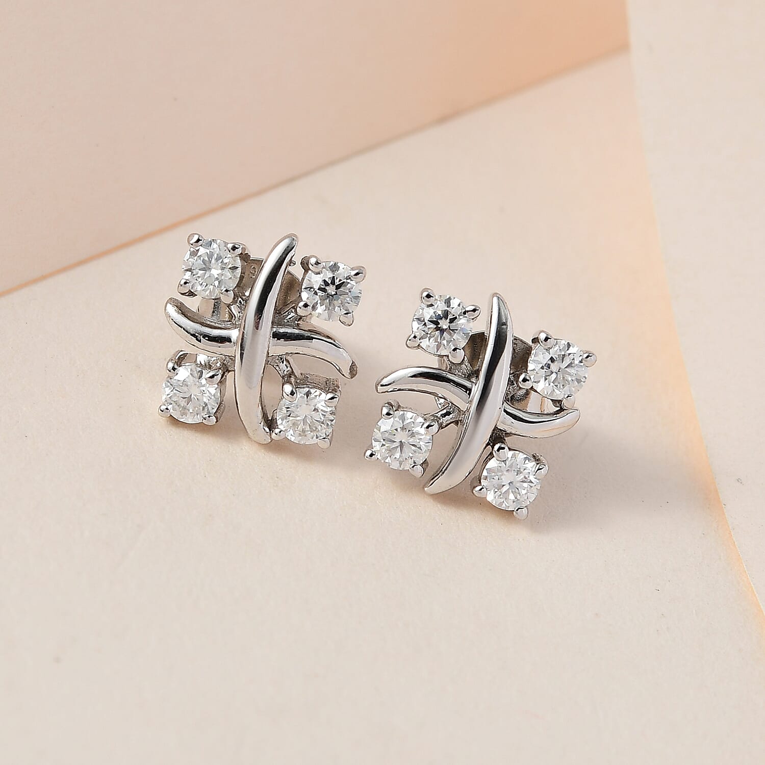 Moissanite Stud Earrings in Platinum Overlay Sterling Silver 7567646 1